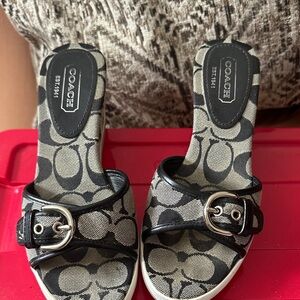Coach Black and Gray Monogram Slide Sandals